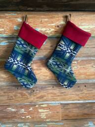 Blue & Green Christmas Stocking Made From Pendleton Wool - Dog Bone