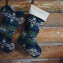 Blue & Green Christmas Stocking Made From Pendleton Wool - Dog Bone - thumbnail 2