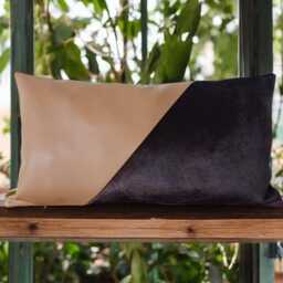 Color Block Velvet & Faux Leather Pillow Cover - Custom Sizes - thumbnail 2