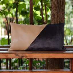 Color Block Velvet & Faux Leather Pillow Cover - Custom Sizes