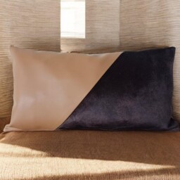 Color Block Velvet & Faux Leather Pillow Cover - Custom Sizes - thumbnail 3