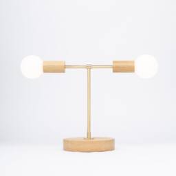 Oslo Double Sphere Dim To Warm Oak Table Lamp - thumbnail 1
