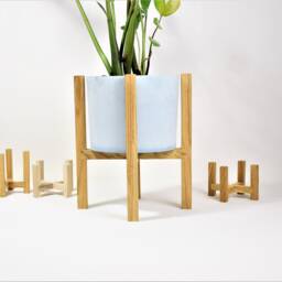 Wooden Plant Stand, Minimalist Design Oak Holder - thumbnail 2
