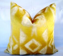 Gold Ikat Pillow Cover, Abstract Damask Cushion, 18x18 - thumbnail 1