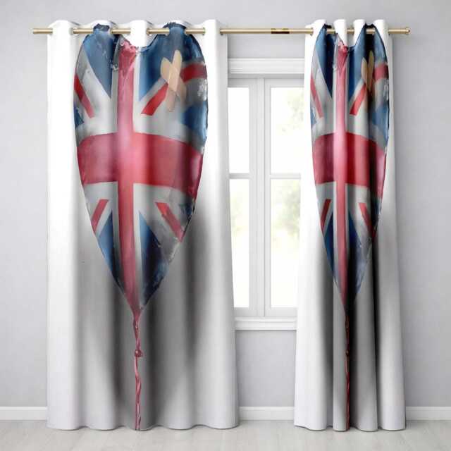 Heart Shaped British Flag Bandage Pop Art Creative Stylish Artwork For Home Decor Readymade Eyelet Ring Top Thermal 100% Blackout Curtains - image 1
