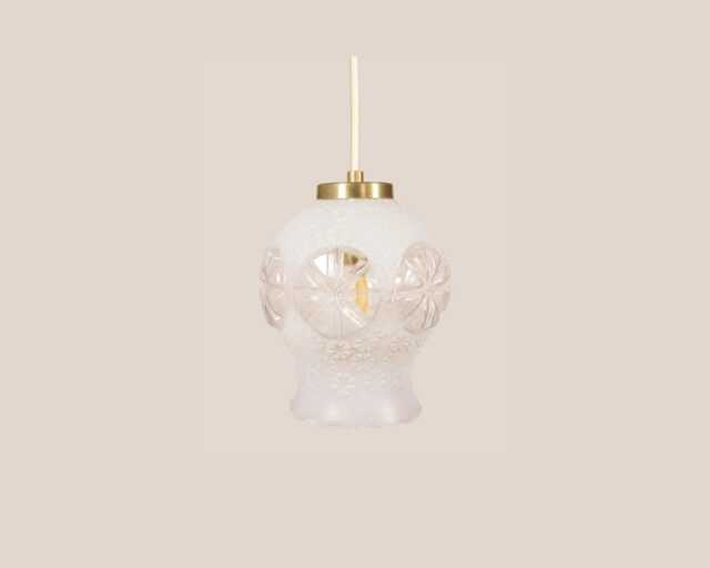 Emilija Vintage Pendant Light Handcrafted Glass Lamp Ribbed Retro Ceiling Fixture Yugoslavia Gold Brass - image 1