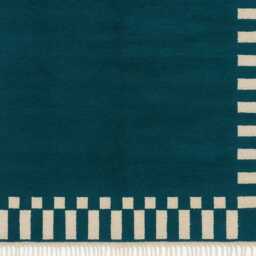 Modern Moroccan Wool Rug - Handwoven Teal Berber Carpet With Geometric Border - Bold Artisan Floor Contemporary Boho Home Decor - thumbnail 3