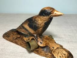 "Hand Carved Wooden Figurine ""Shot Sparrow" - thumbnail 1