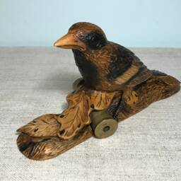 "Hand Carved Wooden Figurine ""Shot Sparrow" - thumbnail 4
