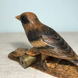 "Hand Carved Wooden Figurine ""Shot Sparrow" - thumbnail 2