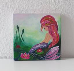 Mermaid in The Water Lily Pond...acrylic Paintings...children's Room...decoration...wall Pictures...christmas...gifts...birthday - thumbnail 1
