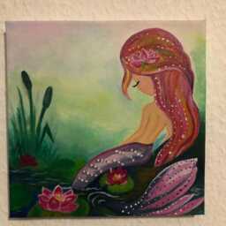 Mermaid in The Water Lily Pond...acrylic Paintings...children's Room...decoration...wall Pictures...christmas...gifts...birthday - thumbnail 3