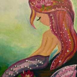 Mermaid in The Water Lily Pond...acrylic Paintings...children's Room...decoration...wall Pictures...christmas...gifts...birthday - thumbnail 2