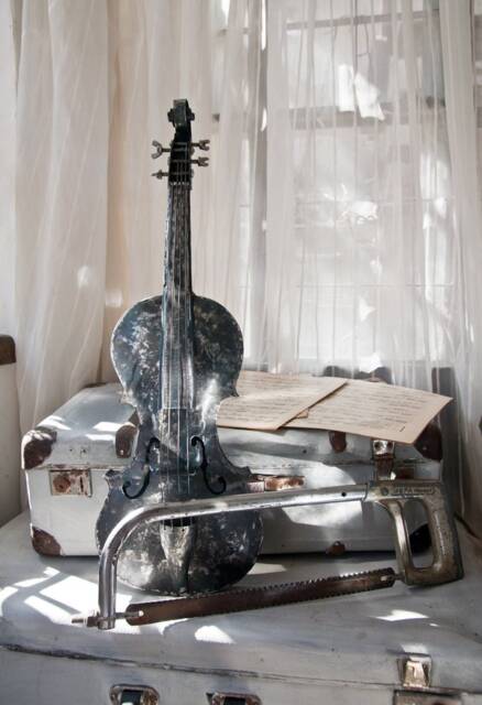 Violin - Metal Sculpture Natural Size, Realistic, Fiddle-Bow By Old Hacksaw Masterpiece The Steel Style Things - image 1
