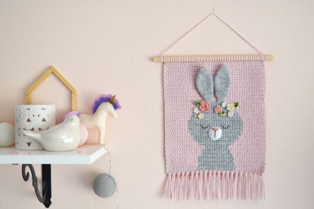 Crochet Bunny Wall Hanging - Nursery Decor, Handmade Cotton & Wool - image 1
