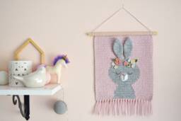 Crochet Bunny Wall Hanging - Nursery Decor, Handmade Cotton & Wool