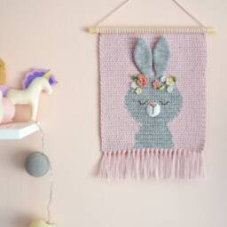 Crochet Bunny Wall Hanging - Nursery Decor, Handmade Cotton & Wool - thumbnail 2