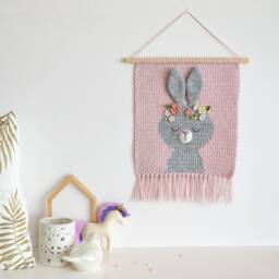 Crochet Bunny Wall Hanging - Nursery Decor, Handmade Cotton & Wool - thumbnail 4