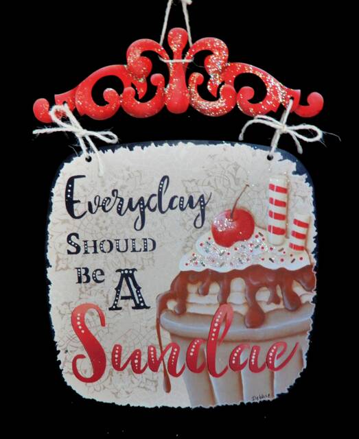 "Hand Painted Ice Cream Sundae Wall Hanging ""Everyday Should Be A Sundae" - image 1