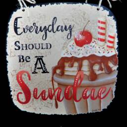 "Hand Painted Ice Cream Sundae Wall Hanging ""Everyday Should Be A Sundae" - thumbnail 2