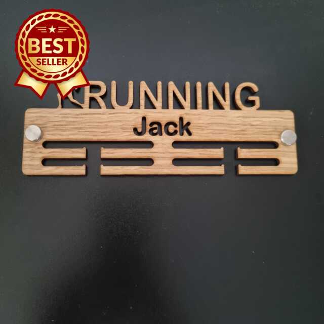 Running Man Medal Hanger - Wood Colours, Custom Name & Colour - image 1