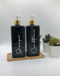 Personalised Black Square Soap Dispenser Bottle With White/Gold Pump 250Ml & 500Ml
