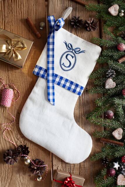 Chinoicery Gingham Christmas Stocking, Blue Stockings, & Wite Stocking - image 1