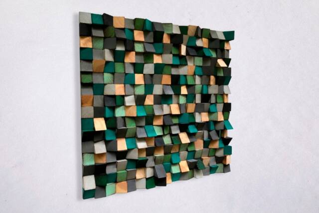 Reclaimed Wood Mosaic Wall Art - Green Gray Turquoise - image 1