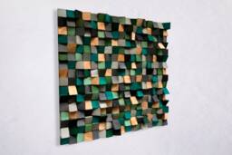 Reclaimed Wood Mosaic Wall Art - Green Gray Turquoise