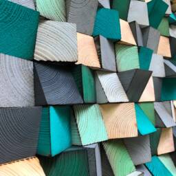 Reclaimed Wood Mosaic Wall Art - Green Gray Turquoise - thumbnail 3