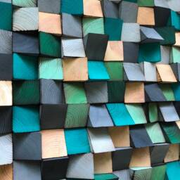 Reclaimed Wood Mosaic Wall Art - Green Gray Turquoise - thumbnail 2