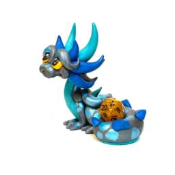 Titus - Polymer Clay Dragon Dice Holder Charcoal, Teal Pearl, & Peacock Pearl Dragonling Statue - thumbnail 2