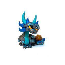 Titus - Polymer Clay Dragon Dice Holder Charcoal, Teal Pearl, & Peacock Pearl Dragonling Statue - thumbnail 3