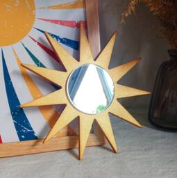Small Golden Decorative Mirror For Wall, Gold Geometric Mirror, Sun Star Wooden Wall Little Petite Pointed Sun - thumbnail 1