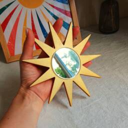 Small Golden Decorative Mirror For Wall, Gold Geometric Mirror, Sun Star Wooden Wall Little Petite Pointed Sun - thumbnail 2