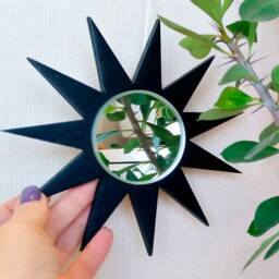 Small Golden Decorative Mirror For Wall, Gold Geometric Mirror, Sun Star Wooden Wall Little Petite Pointed Sun - thumbnail 3