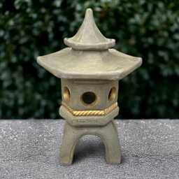 stone Gold Sculpture Concrete Pagoda Figurine Outdoor Lantern Decoration Cement Asian Ornament Handmade Zen Garden Decor - thumbnail 1