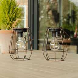 Metal Gold Hanging Solar Bulb Decorative Lantern Warm White Light Freestanding - thumbnail 4