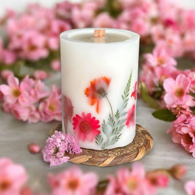 Large Floral Scented Pillar Candle Botanical Vegan Soy Wax - image 1
