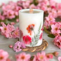 Large Floral Scented Pillar Candle Botanical Vegan Soy Wax - thumbnail 1