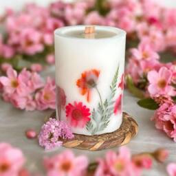 Large Floral Scented Pillar Candle Botanical Vegan Soy Wax - thumbnail 2