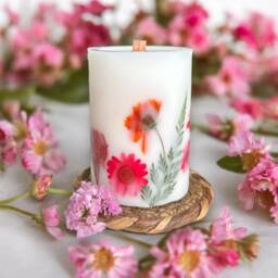 Large Floral Scented Pillar Candle Botanical Vegan Soy Wax - thumbnail 3
