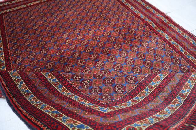 Blue Bokhara Rug, 5x7 Ft Afghan Hand Knotted Veg Dyes Wool Area Oriental Turkmen Tribal Bukhara Bedroom, Living Room Carpet - image 1