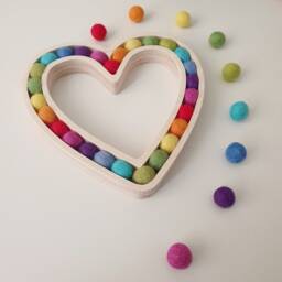 Rainbow Heart - Wool Felt Ball Pom Sustainable Wooden Wood Anniversary Stocking Filler - thumbnail 2