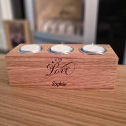 Personalised Oak Tealight Holder Valentines Day Gift - thumbnail 1