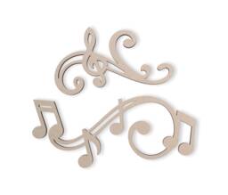 Wooden Musical Notes Wall Decor Unfinished Mdf, Music Room Art - 2 Pieces - thumbnail 1