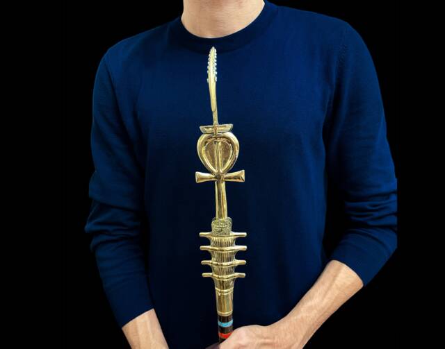 Ebony Was Sceptre God Osiris Staff With Brass & 24K Gold - image 1