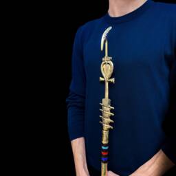 Ebony Was Sceptre God Osiris Staff With Brass & 24K Gold - thumbnail 3