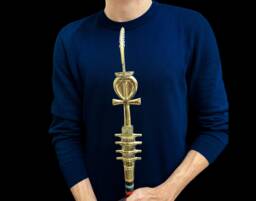 Ebony Was Sceptre God Osiris Staff With Brass & 24K Gold - thumbnail 1