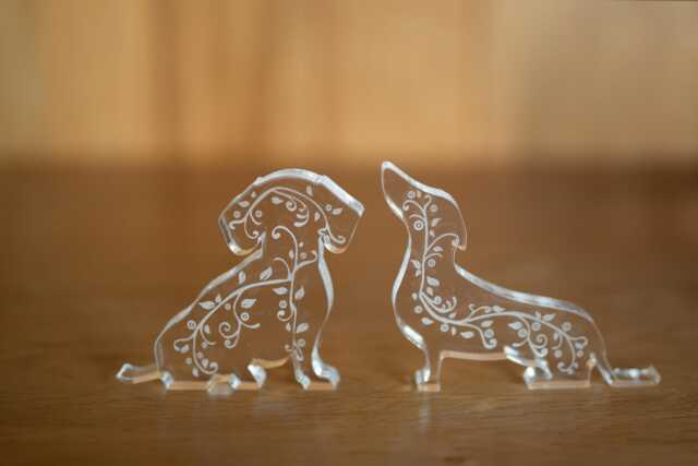 Dachshund Ornaments Clear Acrylic - Freestanding Sausage Dog Silhouette With Intricate Engraved Design - image 1